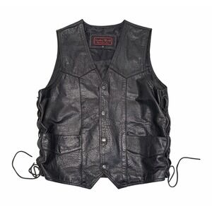 Men's Motorcycle Vest Black Small Leather World by Lucky Leather Biker USA